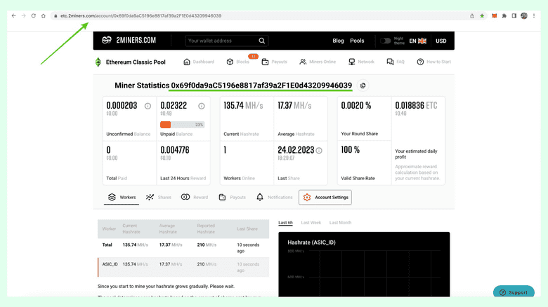 Check you account on 2miners.